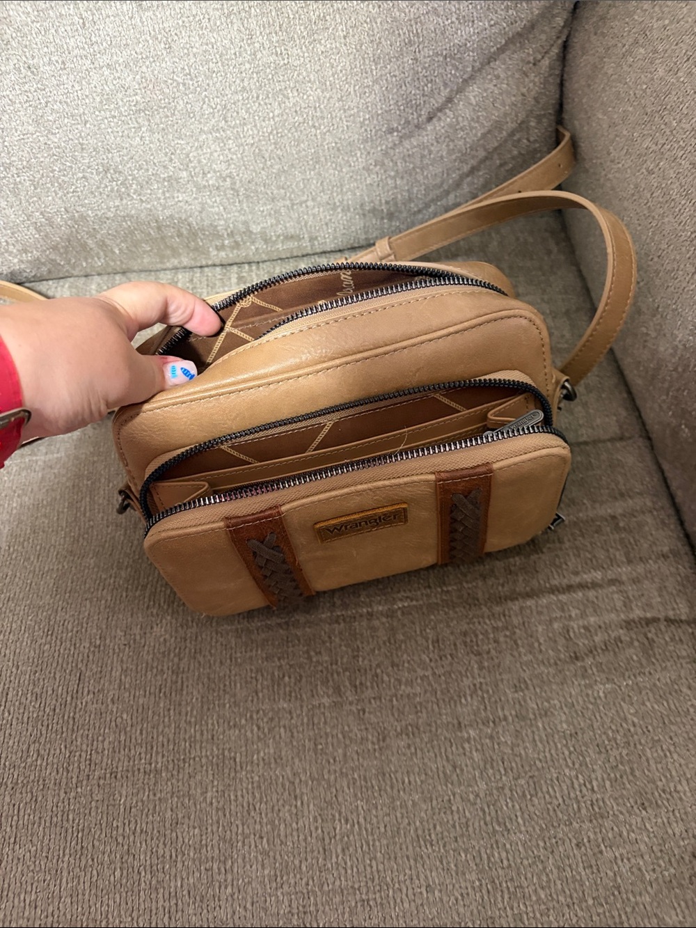Wrangler Light Brown Leather Messenger Crossbody Bag